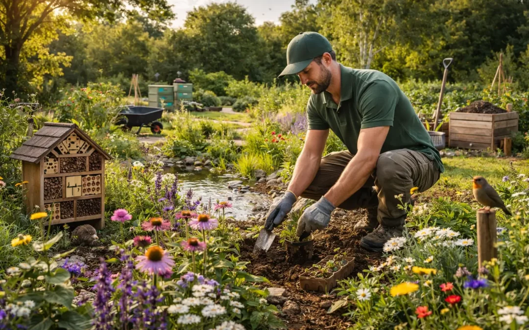 jardinier qui fait jardin écologique