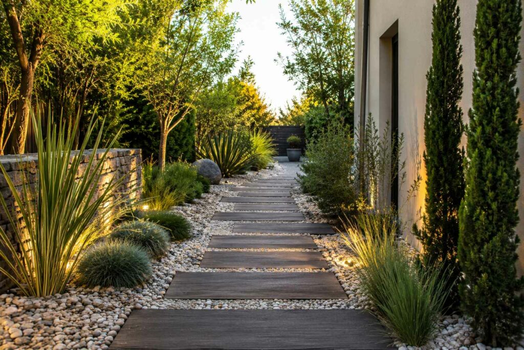 chemin de jardin bois gravier